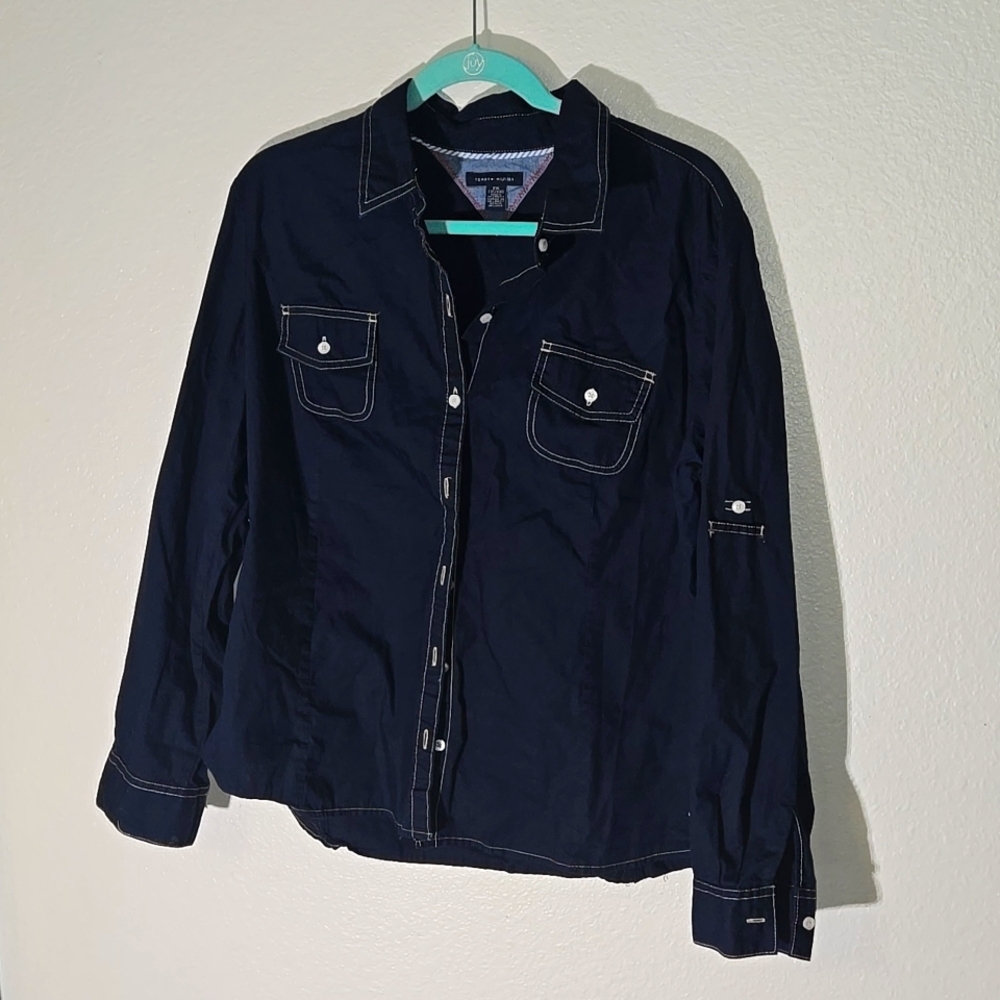 Tommy Hilfiger Button Up  Blue White Stitch XXL